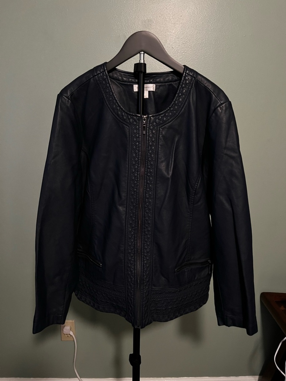 Christopher & Banks Navy Faux Leather Zip Jacket